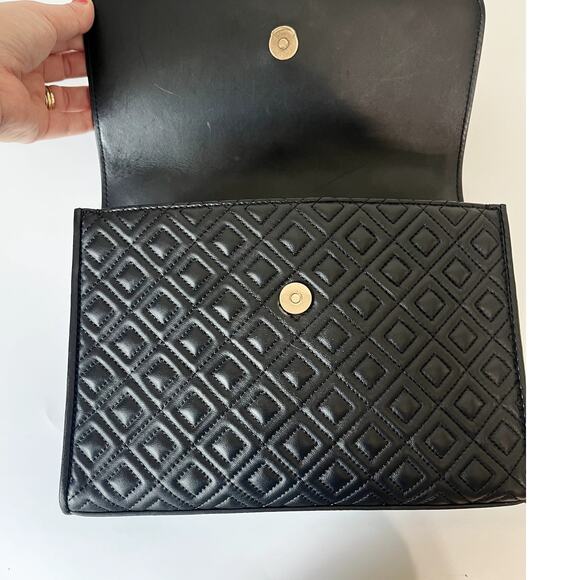 Tory Burch Fleming Leather Convertible Shoulder Bag Crossbody Black Chain Logo - Picture 8 of 11